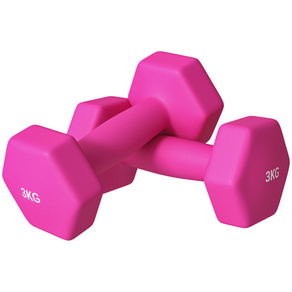 SPORTNOW 2 x 3kg Hexagonal Dumbbells Weights Set with Non-Slip Grip for Home Gym Workout
