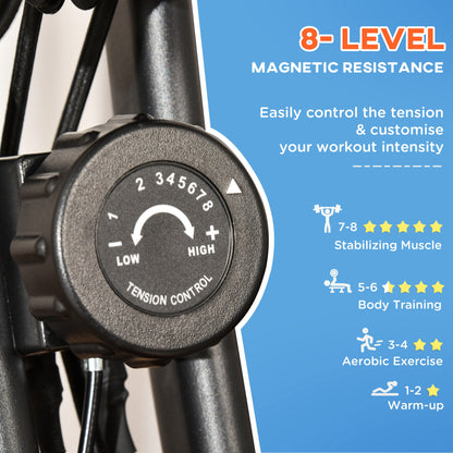 HOMCOM 2-in-1 Folding Exercise Bike with 8-Level Magnetic Resistance, Arm Resistance Band, Pulse Sensor