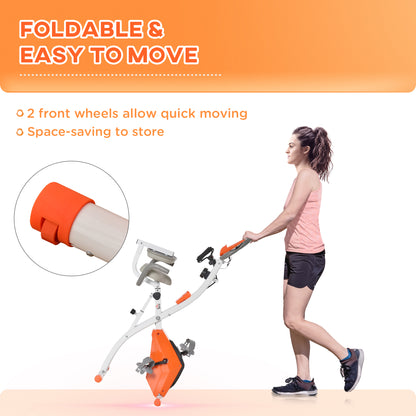 HOMCOM 2-in-1 Folding Exercise Bike with 8-Level Magnetic Resistance, Arm Resistance Band, Pulse Sensor