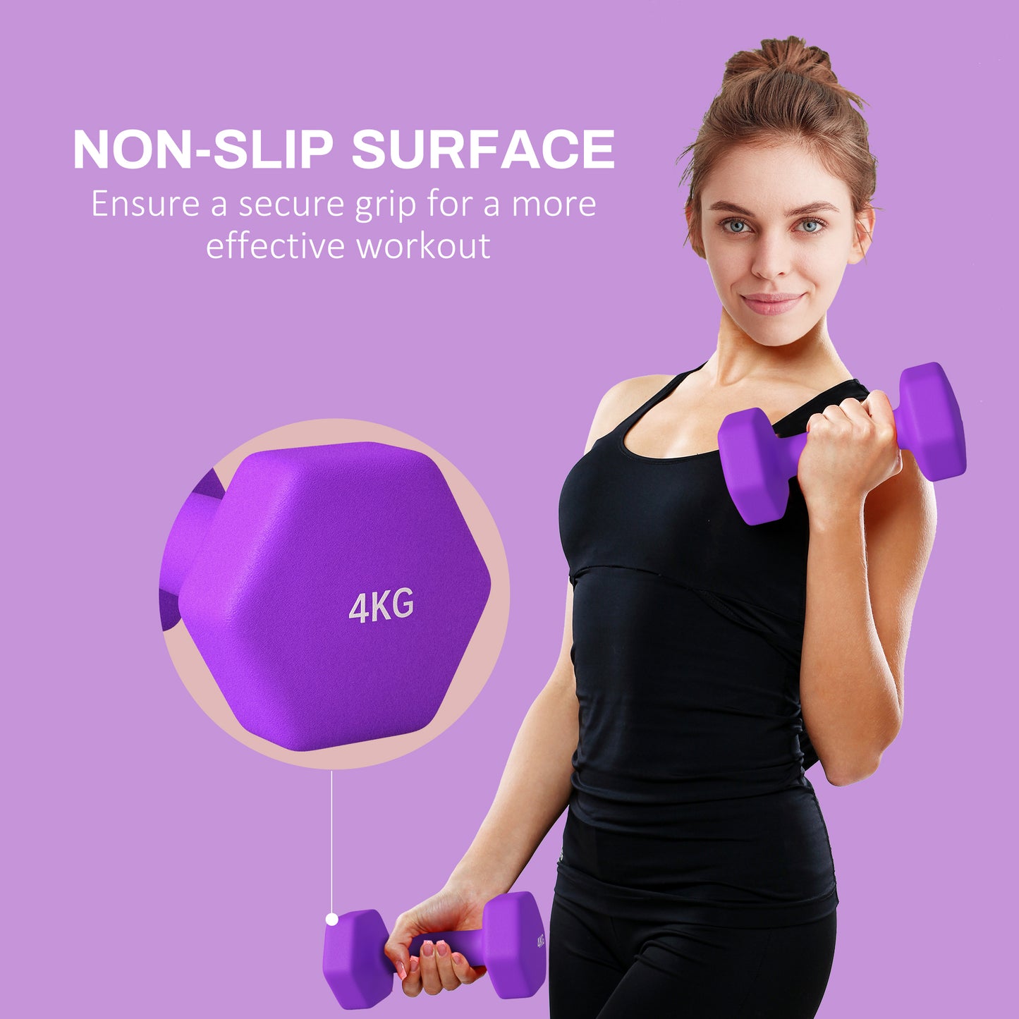 SPORTNOW 2 x 4kg Hexagonal Dumbbells Weights Set with Non-Slip Grip for Home Gym Workout