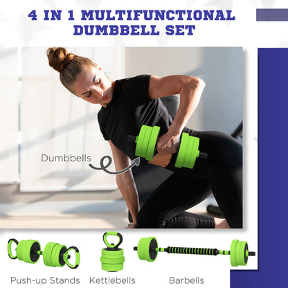 SPORTNOW 20kg Four-In-One Adjustable Weight Dumbbells Set, Barbell, Kettlebell, Push Up Stand