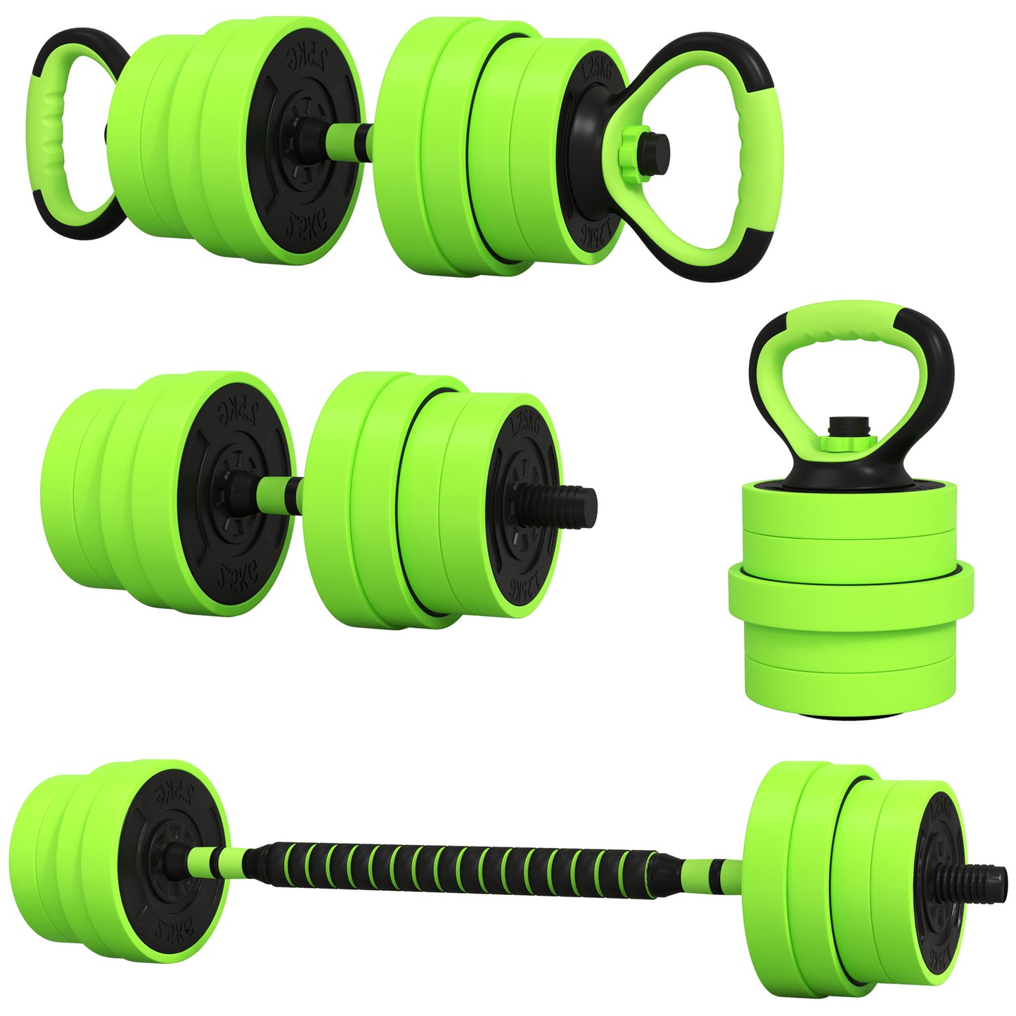 SPORTNOW 30kg Four-In-One Adjustable Weight Dumbbells Set, Barbell, Kettlebell, Push Up Stand