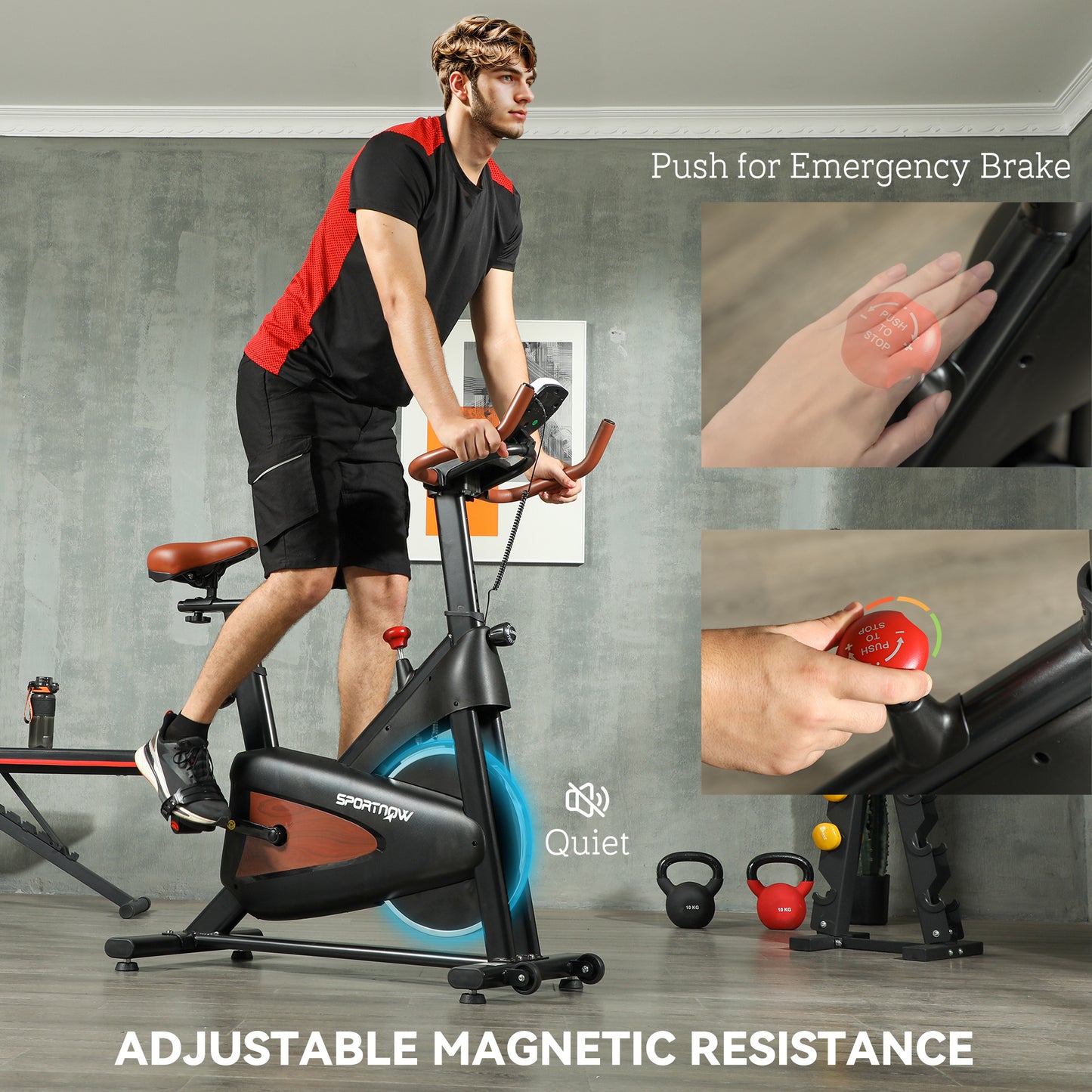 SPORTNOW Indoor Exercise Bike, Quiet Stationary Bike, Stylish Cycling Machine with Adjustable Seat and Resistance, LCD Monitor, Tablet Holder, for Home Gym Cardio Workout