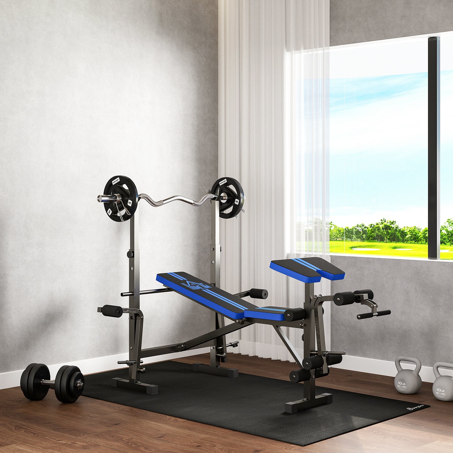 HOMCOM Adjustable Weight Bench with Leg Developer Barbell Rack for Weight Lifting and Strength Training Multifunctional Workout Station for Home Gym Fitness