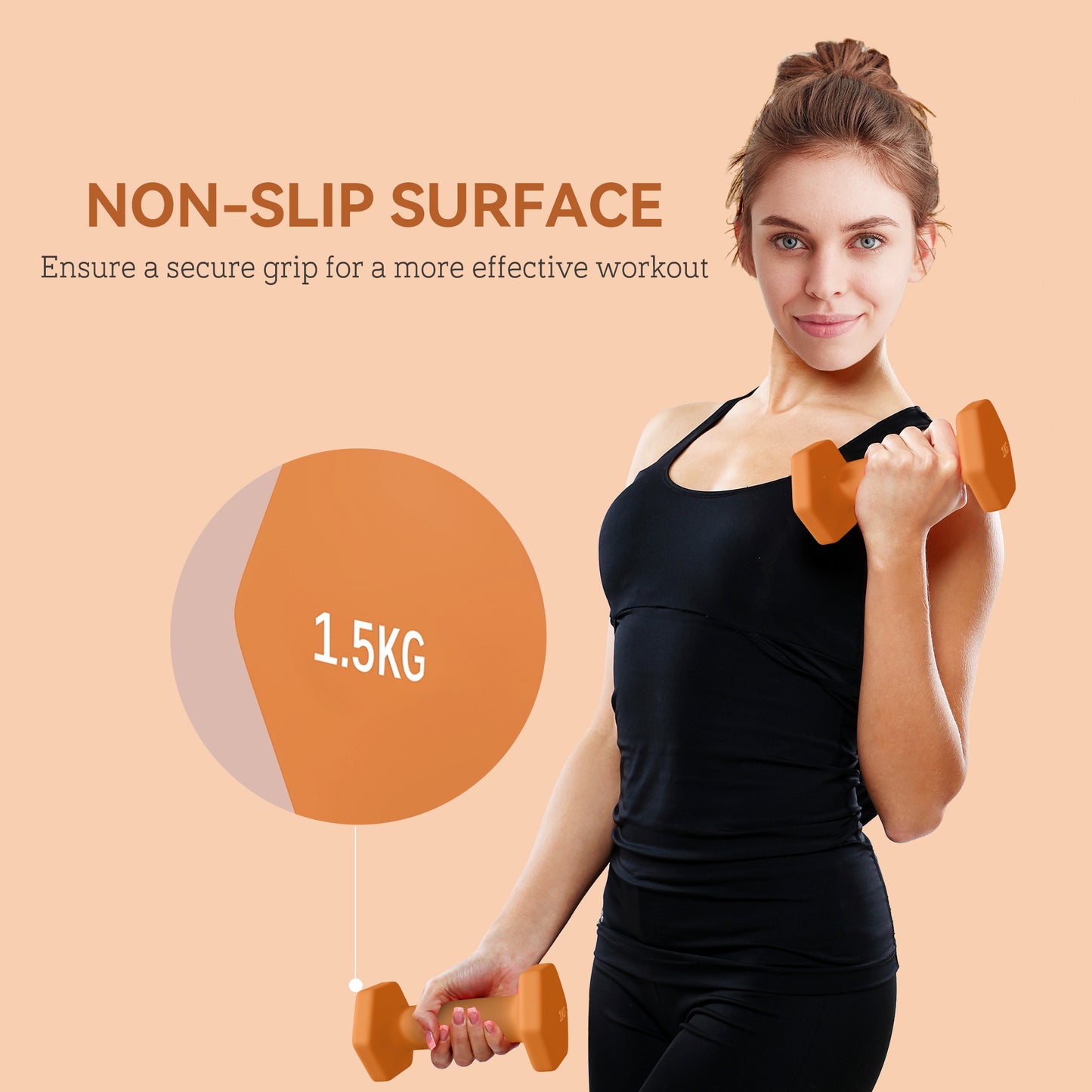 SPORTNOW 2 x 1.5kg Hexagonal Dumbbells Weights Set with Non-Slip Grip for Home Gym Workout