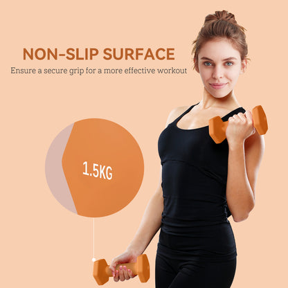 SPORTNOW 2 x 1.5kg Hexagonal Dumbbells Weights Set with Non-Slip Grip for Home Gym Workout