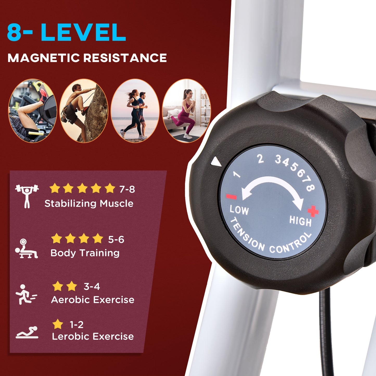 HOMCOM Folding Exercise Bike, Fitness Bicycle Indoor Trainer, 8-Level Magnetic Resistance Adjustable, with LCD Monitor, Pulse Sensor