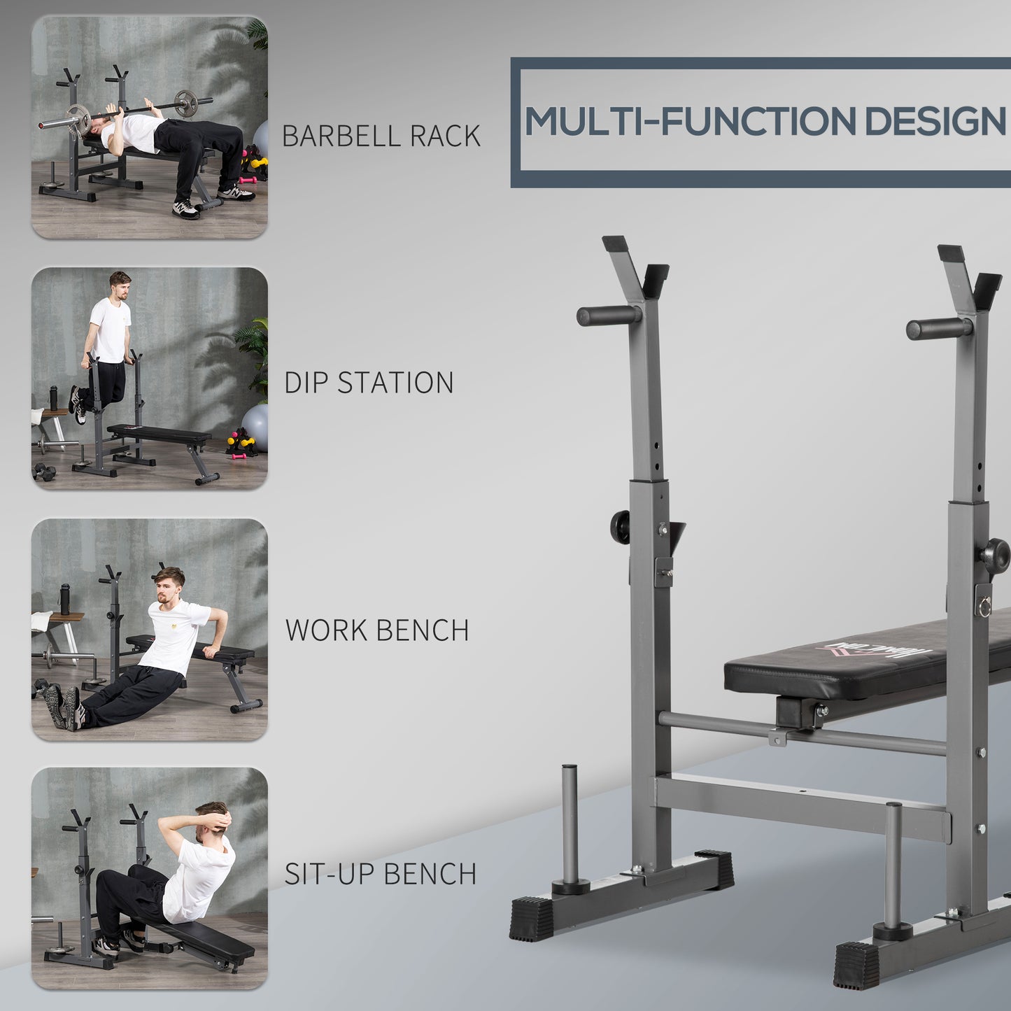 HOMCOM Adjustable Weight Bench, Foldable Bench, with Barbell Rack