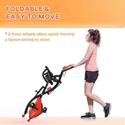 HOMCOM 2-in-1 Folding Exercise Bike with 8-Level Magnetic Resistance, Arm Resistance Band, Pulse Sensor