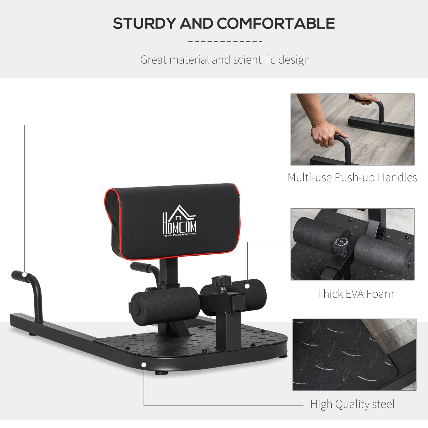 HOMCOM Squat Machine with Push Up Stand, Padded Hip Thrust Bench with Adjustable Cushion for Home Gym Work Out