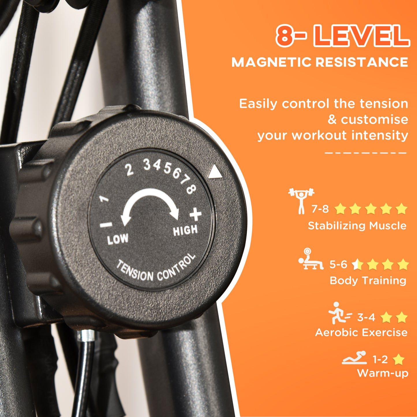 HOMCOM 2-in-1 Folding Exercise Bike with 8-Level Magnetic Resistance, Arm Resistance Band, Pulse Sensor