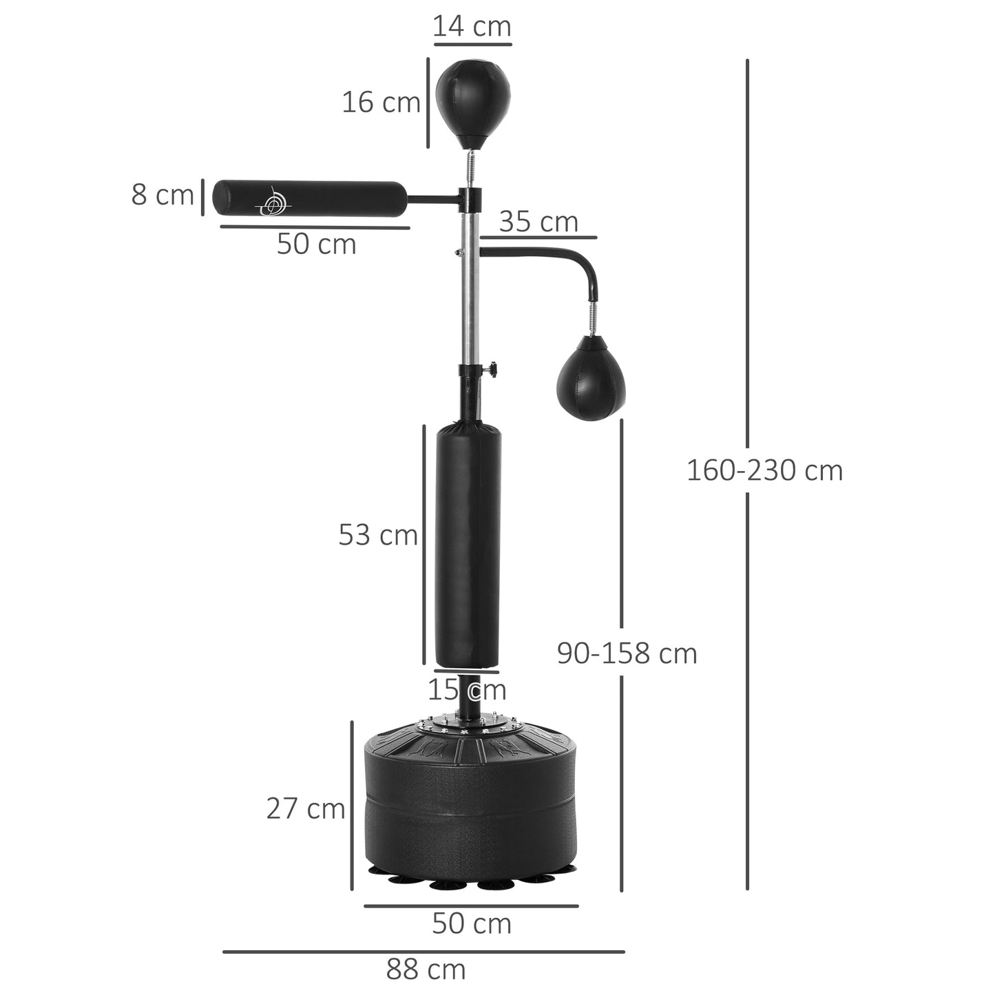 HOMCOM 3-in-1 Boxing Punching Bag, Freestanding with 2 Speed Bals, 360° Reflex Bar, 160-230cm Adjustable Height