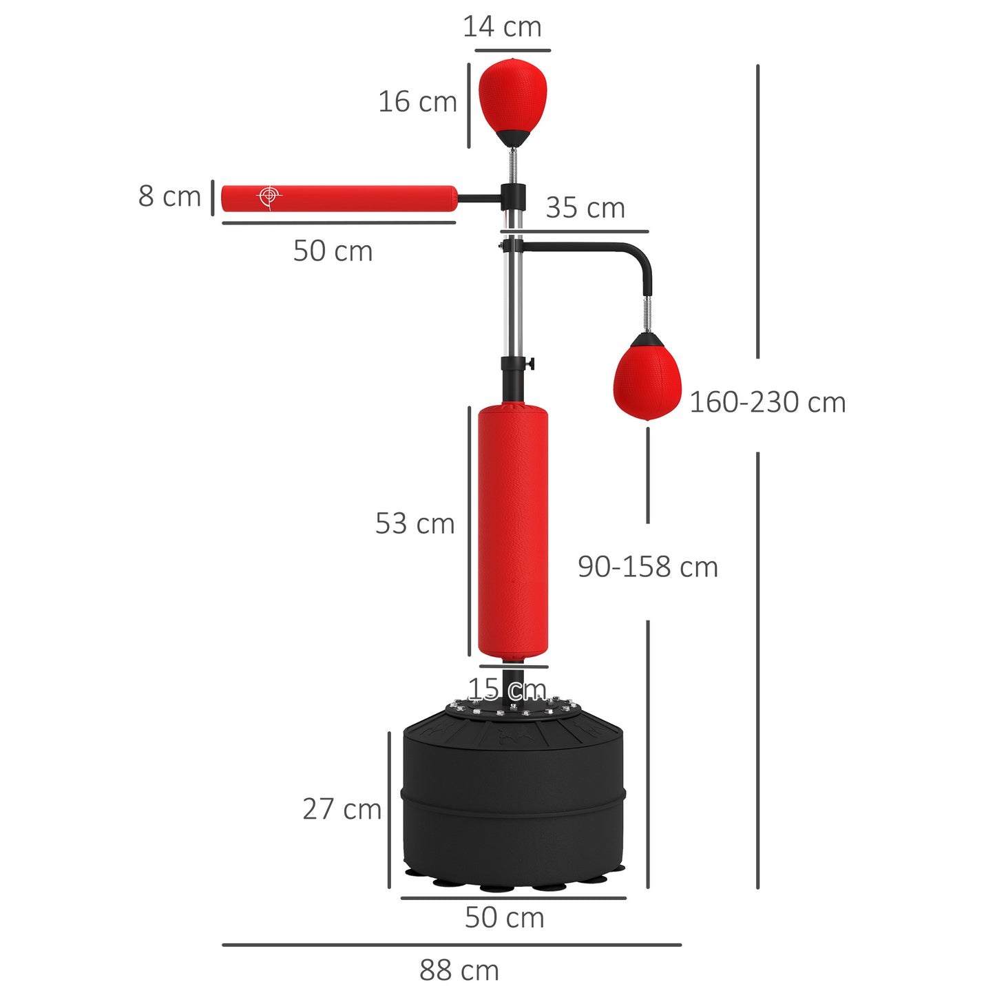 HOMCOM 3-in-1 Boxing Punching Bag, Freestanding with 2 Speed Bals, 360° Reflex Bar, 160-230cm Adjustable Height