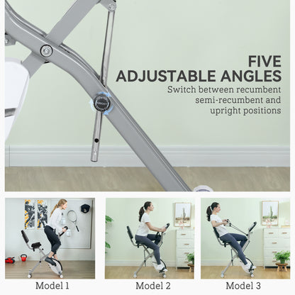 SPORTNOW 5-In-1 Folding Exercise Bike with Arm Workout Bands, Quiet 8-Level Magnetic Resistance Foldable Exercise Bike with LCD, Tablet Holder, Hand Pulse Sensor for Home Use Indoor Cycling