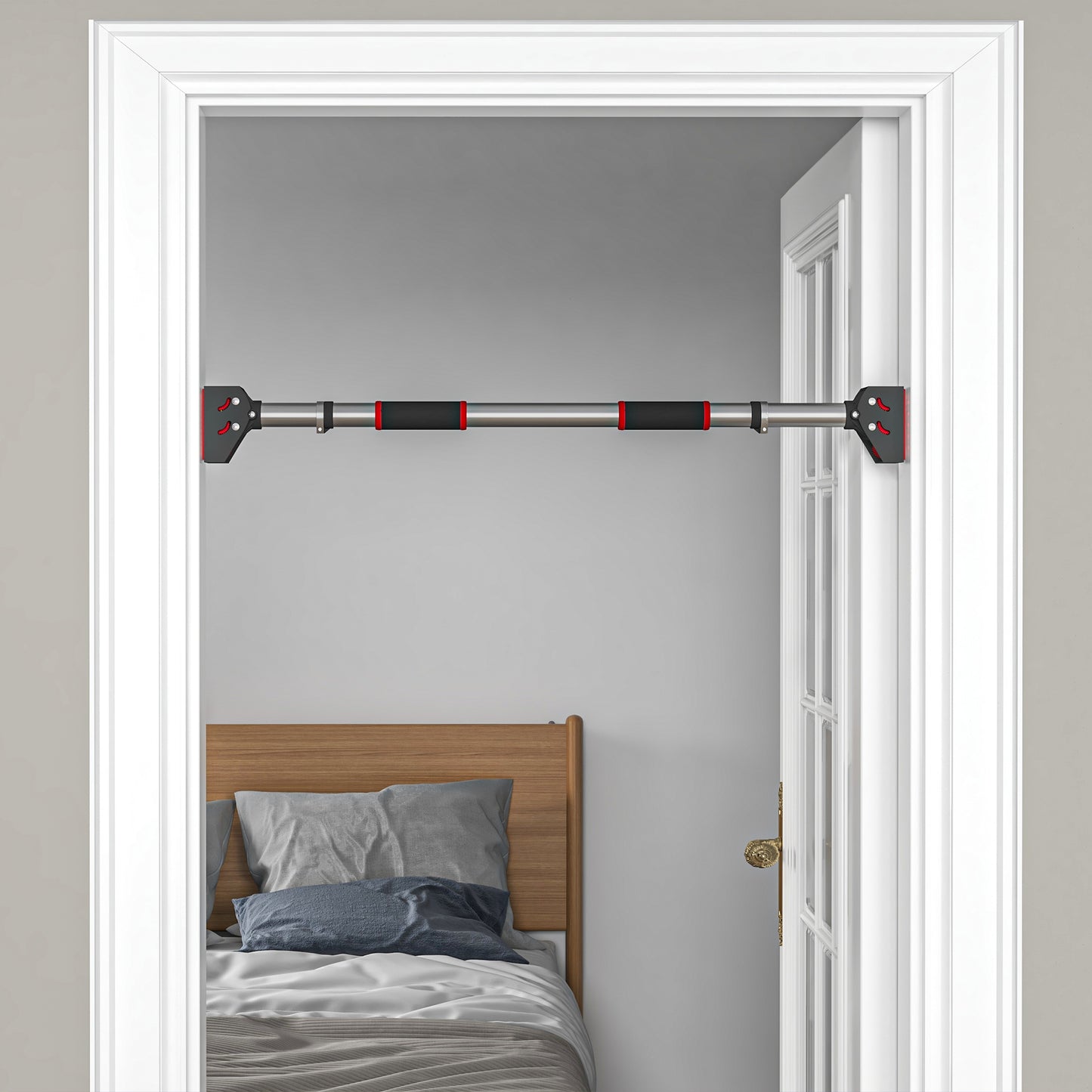 SPORTNOW Doorway Pull Up Bar, No Screws Door Frame Chin Up Bar, Adjustable Length (75-92cm) for Home Gym Workout, Max Load 200kg