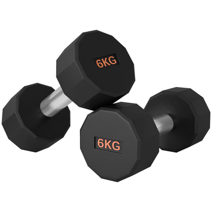 SPORTNOW 2 x 6kg Dumbbells Weights Set with 12-Sided Shape and Non-Slip Grip for Men Women Home Gym Workout
