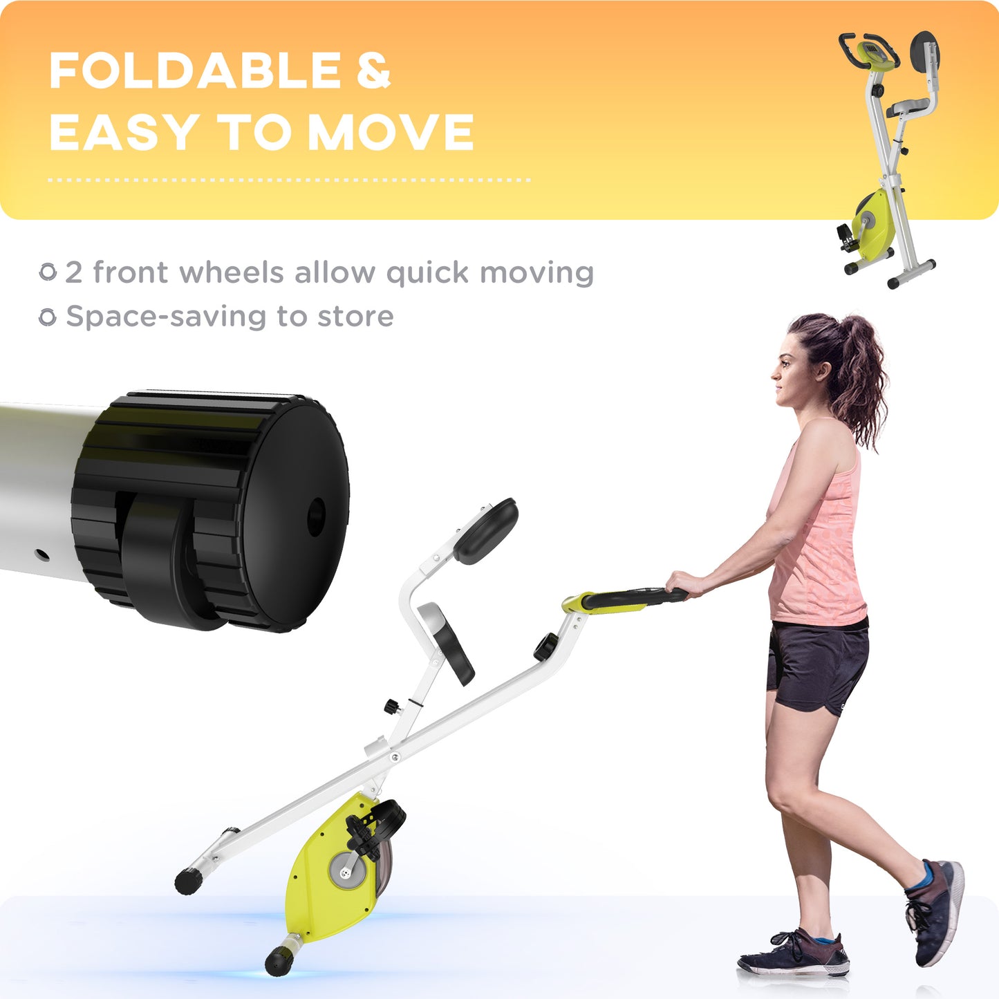 HOMCOM Folding Exercise Bike, Fitness Bicycle Indoor Trainer, 8-Level Magnetic Resistance Adjustable, with LCD Monitor, Pulse Sensor