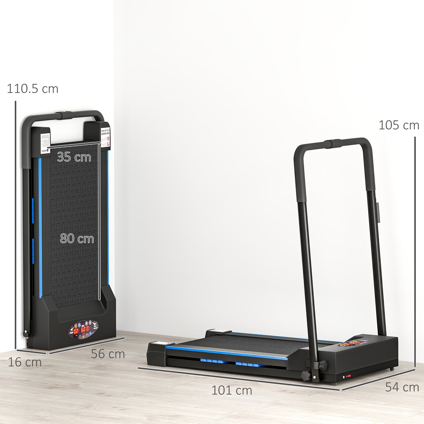 HOMCOM Folding Motorised Home Treadmill Walking Machine with LCD Monitor