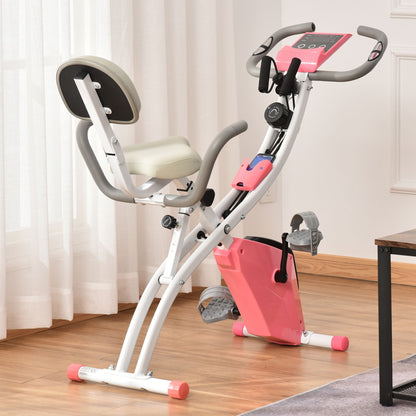 HOMCOM 2-in-1 Folding Exercise Bike with 8-Level Magnetic Resistance, Arm Resistance Band, Pulse Sensor