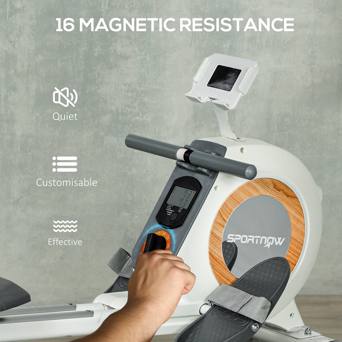 SPORTNOW Rowing Machine, 16-Level Magnetic Rower Machine with LCD Monitor and Phone Holder