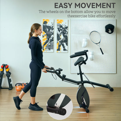 SPORTNOW 5-In-1 Folding Exercise Bike with Arm Workout Bands, Quiet 8-Level Magnetic Resistance Foldable Exercise Bike with LCD, Tablet Holder, Hand Pulse Sensor for Home Use Indoor Cycling