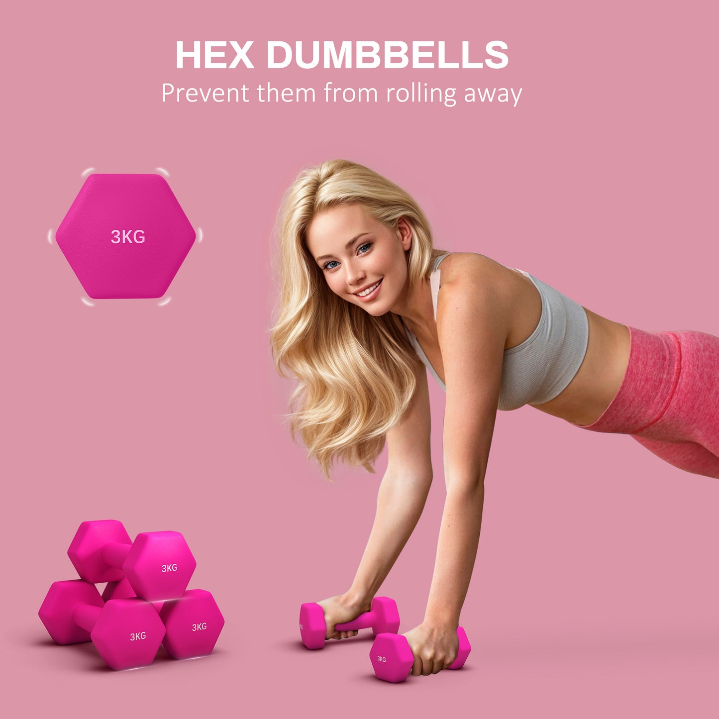 SPORTNOW 2 x 3kg Hexagonal Dumbbells Weights Set with Non-Slip Grip for Home Gym Workout