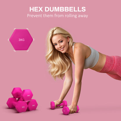 SPORTNOW 2 x 3kg Hexagonal Dumbbells Weights Set with Non-Slip Grip for Home Gym Workout