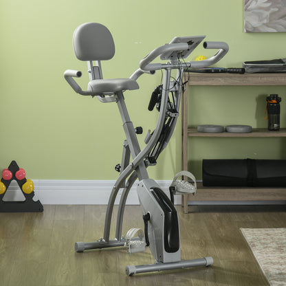 HOMCOM 2-in-1 Folding Exercise Bike with 8-Level Magnetic Resistance, Arm Resistance Band, Pulse Sensor