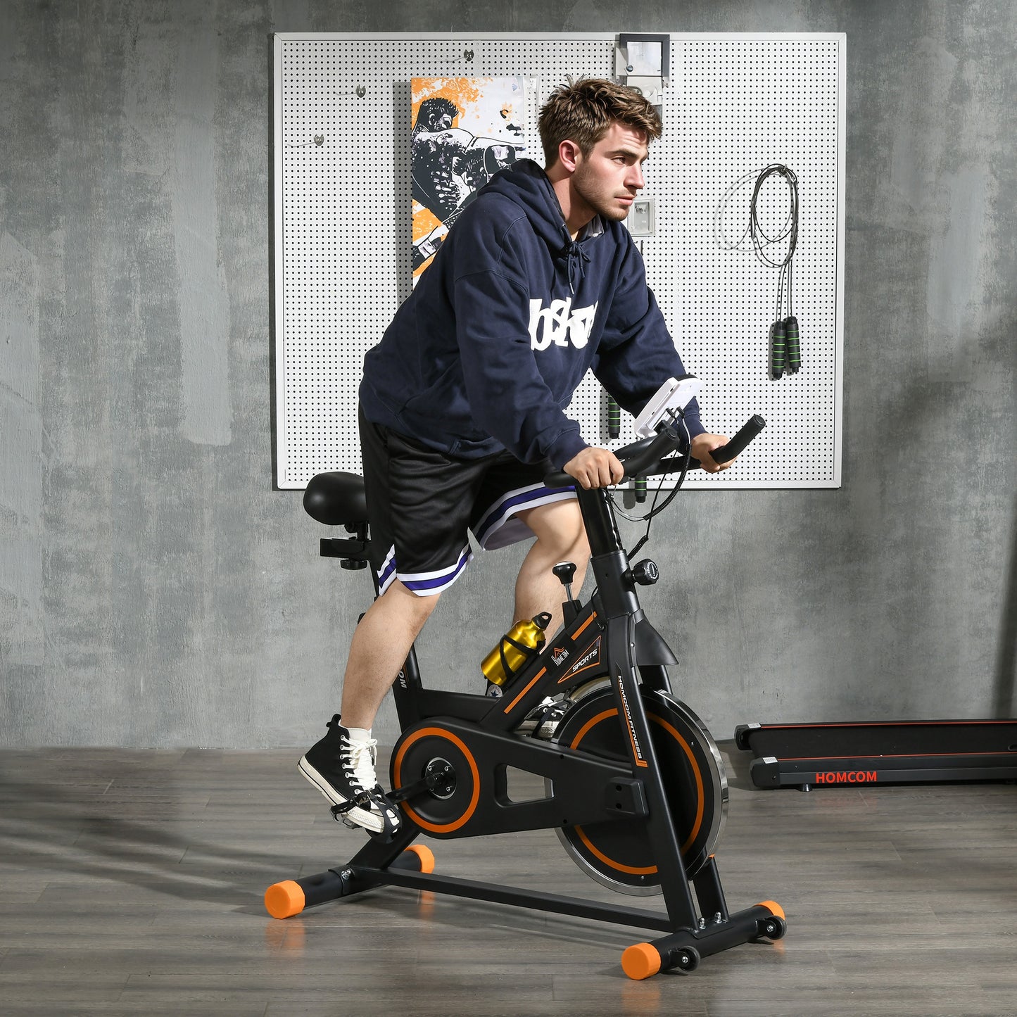 HOMCOM Exercise Bike, Indoor Cycling, with LCD Display, Heart Rate, Sensor