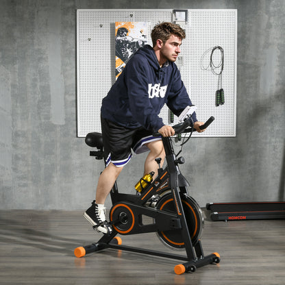 HOMCOM Exercise Bike, Indoor Cycling, with LCD Display, Heart Rate, Sensor