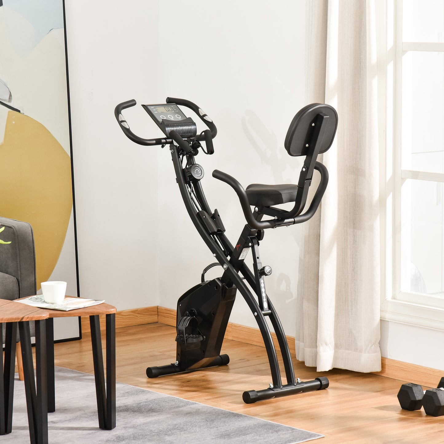 HOMCOM 2-in-1 Folding Exercise Bike with 8-Level Magnetic Resistance, Arm Resistance Band, Pulse Sensor