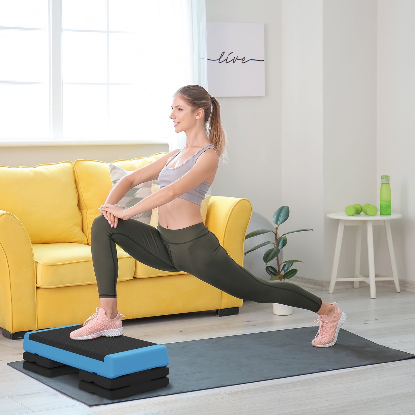 SPORTNOW Adjustable Fitness Stepper, with Non-Slip Surface, for Home, Gym, Office Workout, Light Blue