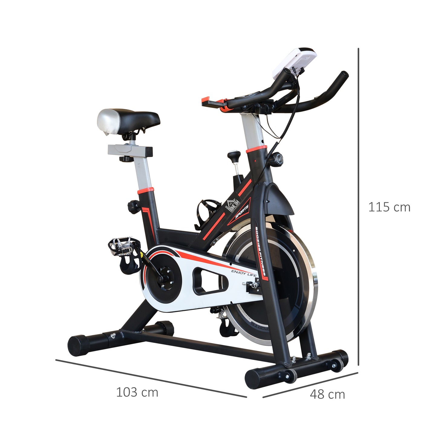 HOMCOM Exercise Bike, Indoor Cycling, with LCD Display, Heart Rate, Sensor