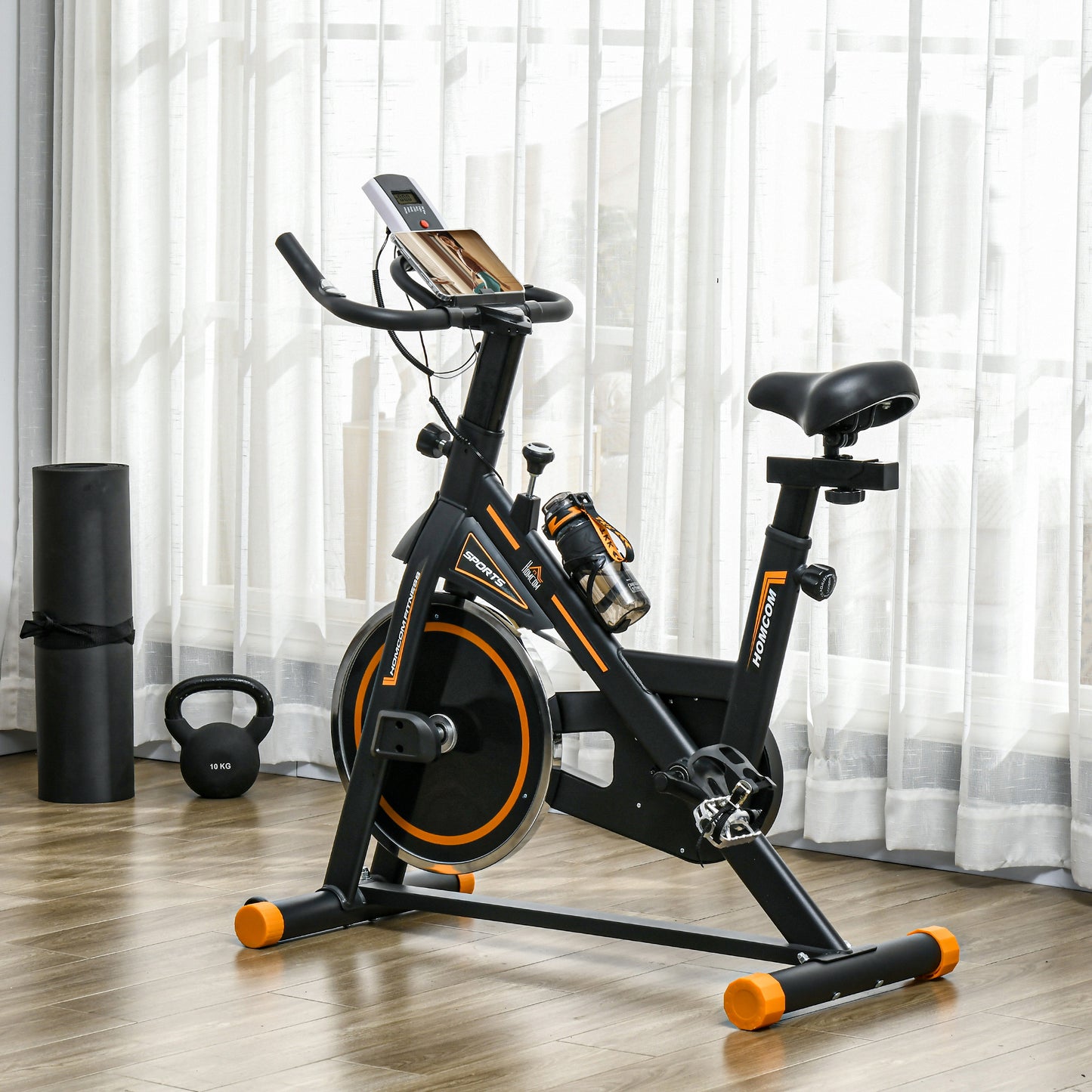HOMCOM Exercise Bike, Indoor Cycling, with LCD Display, Heart Rate, Sensor