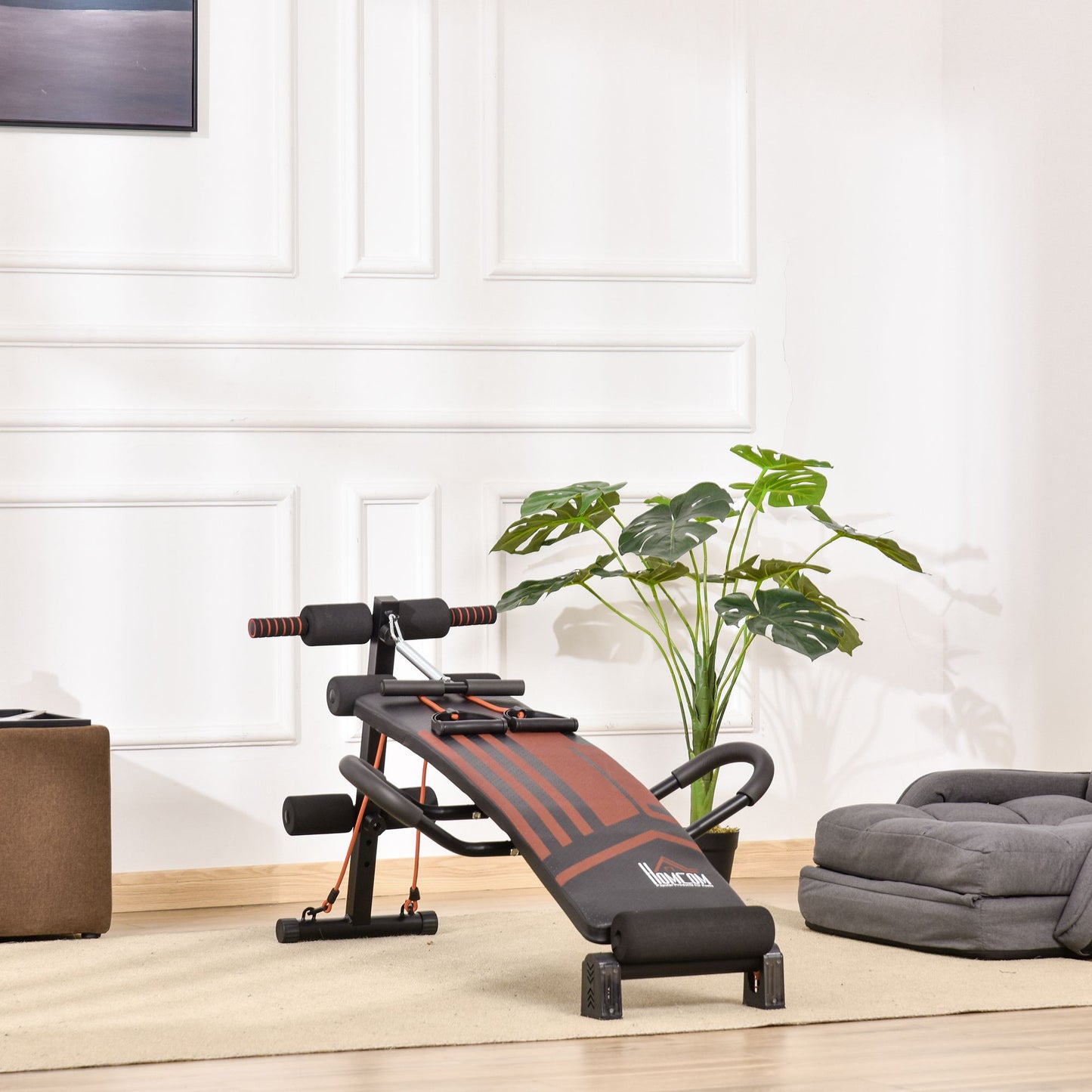 HOMCOM Multifunctional Sit Up Bench Adjustable Utility Board Ab Exercise Workout Fitness with Headrest for Home, Office and Gym, Black