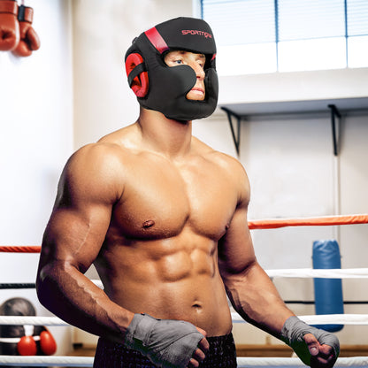 SPORTNOW Boxing Headguard, Boxing Headgear Helmet with Adjustable Strap for Full Face Protection for Kickboxing Sparring Martial Arts Karate Taekwondo