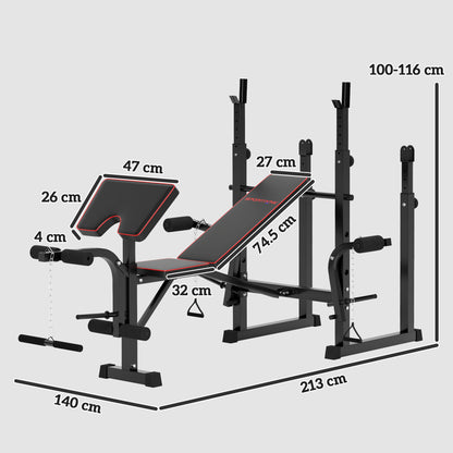 SPORTNOW Folding Weight Bench with Two Barbell Racks, Leg Curl Machine, Preacher Curl Bench, Black