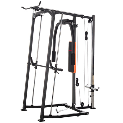 SPORTNOW 3 In 1 Smith Machine with Dual Cable Pulley System, Chest Press Station, 17-Level Squat Rack and Barbell Bar