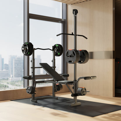 SPORTNOW Adjustable Weight Bench with Bench Press Rack, Preacher Curl Bench, Leg Extension and Lat Pull Down Machine, Incline or Flat Workout Bench for Home Gym Strength Training Weight Lifting