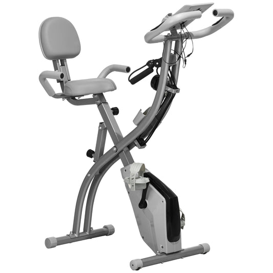 HOMCOM 2-in-1 Folding Exercise Bike with 8-Level Magnetic Resistance, Arm Resistance Band, Pulse Sensor