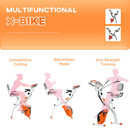 HOMCOM 2-in-1 Folding Exercise Bike with 8-Level Magnetic Resistance, Arm Resistance Band, Pulse Sensor