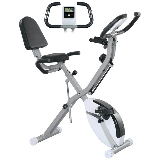 SPORTNOW 5-In-1 Folding Exercise Bike with Arm Workout Bands, Quiet 8-Level Magnetic Resistance Foldable Exercise Bike with LCD, Tablet Holder, Hand Pulse Sensor for Home Use Indoor Cycling