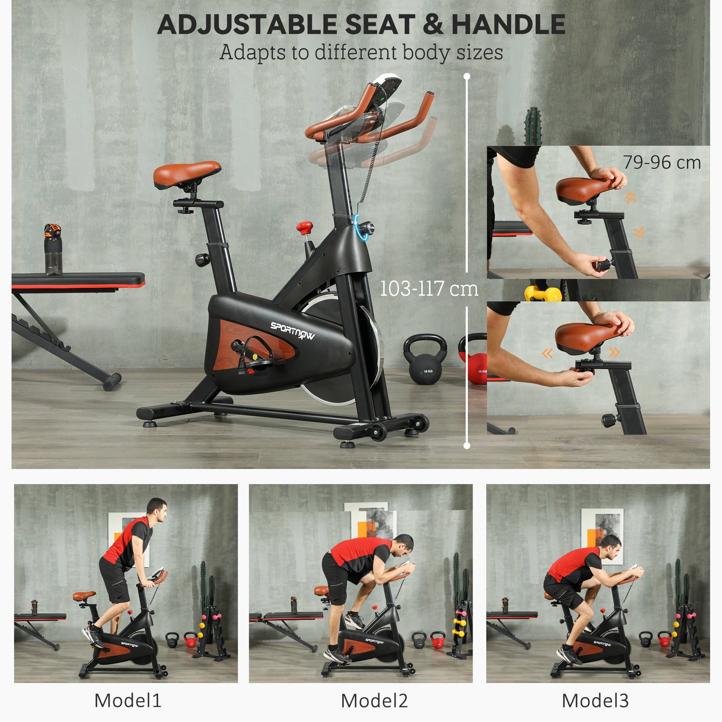 SPORTNOW Indoor Exercise Bike, Quiet Stationary Bike, Stylish Cycling Machine with Adjustable Seat and Resistance, LCD Monitor, Tablet Holder, for Home Gym Cardio Workout