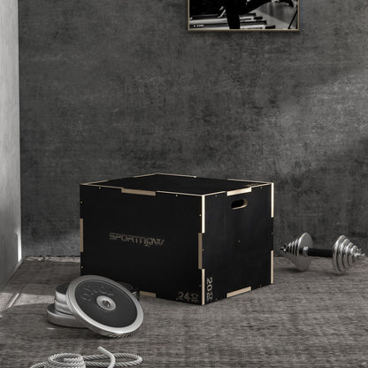 SPORTNOW Multi-Faceted Jump Box, Wooden Step Up Box, for Home, Gym, Exercise, 51/61/76cm- Black