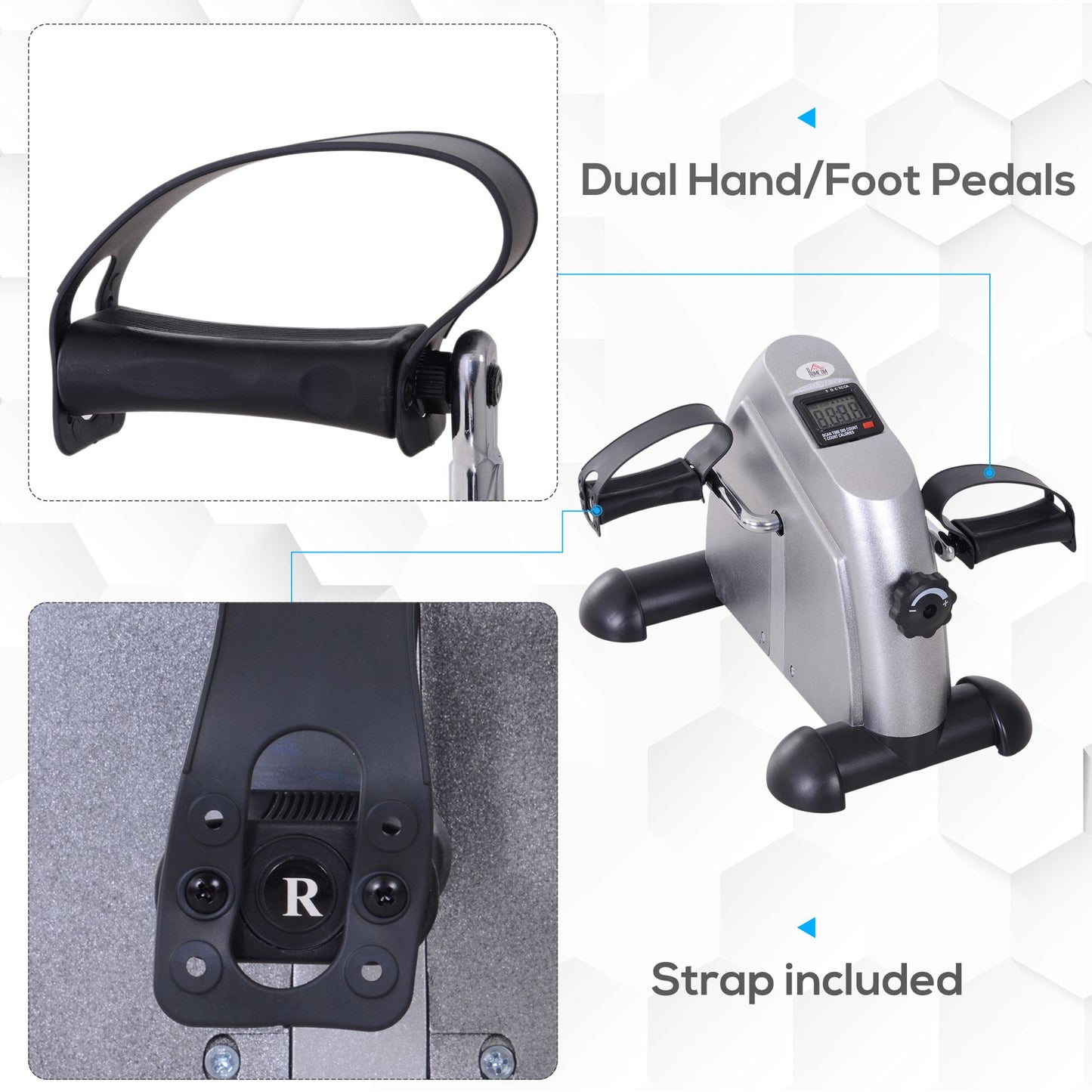 HOMCOM Mini Exercise Bike, Portable Pedal Exerciser, Under Desk Bike with LCD Display for Legs and Arms Training