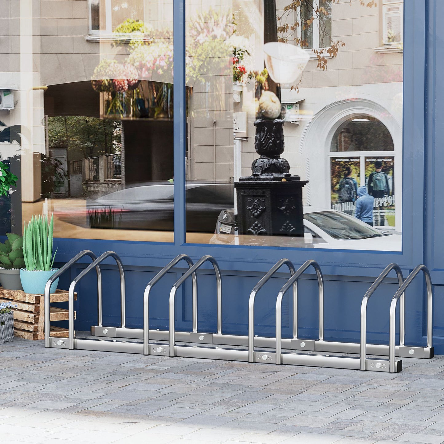 HOMCOM Bike Stand Parking Rack Floor or Wall Mount Bicycle Cycle Storage Locking Stand (4 Racks)