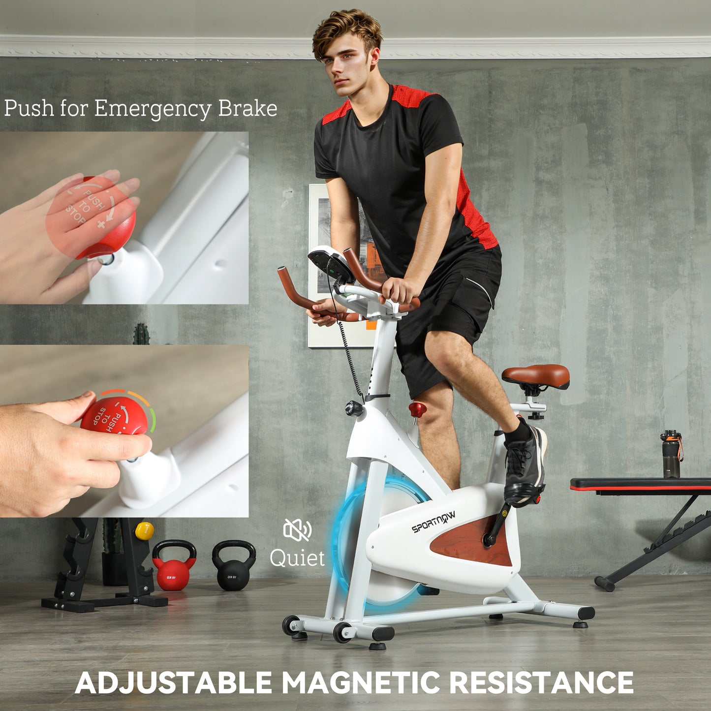 SPORTNOW Indoor Exercise Bike, Quiet Stationary Bike, Stylish Cycling Machine with Adjustable Seat and Resistance, LCD Monitor, Tablet Holder, for Home Gym Cardio Workout