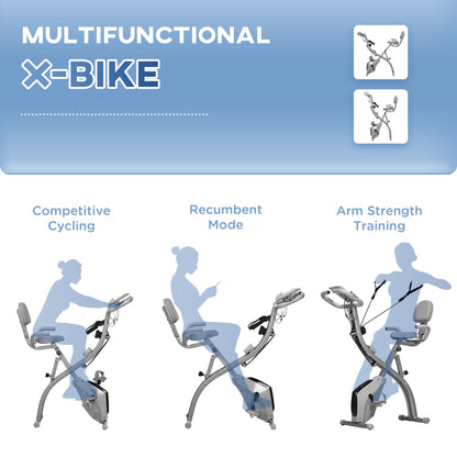 HOMCOM 2-in-1 Folding Exercise Bike with 8-Level Magnetic Resistance, Arm Resistance Band, Pulse Sensor