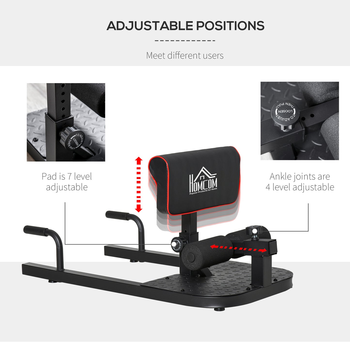 HOMCOM Squat Machine with Push Up Stand, Padded Hip Thrust Bench with Adjustable Cushion for Home Gym Work Out