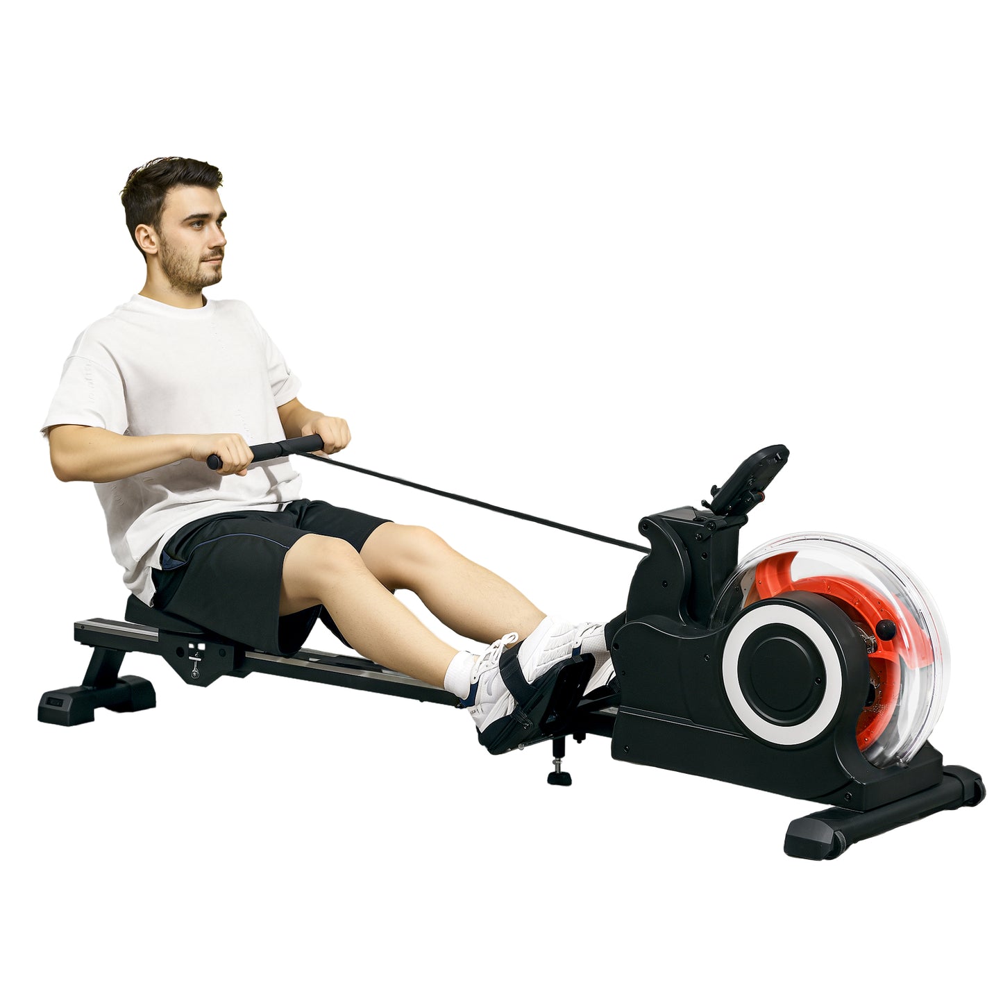 SPORTNOW Foldable Rowing Machine, Water Rower with Wheels, LCD Monitor and Tablet Holder for Cardio Training, Black